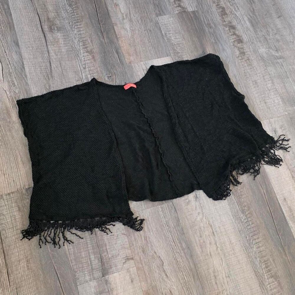 Spoiled Black Knit Fringe Poncho Cardigan Sweater Small